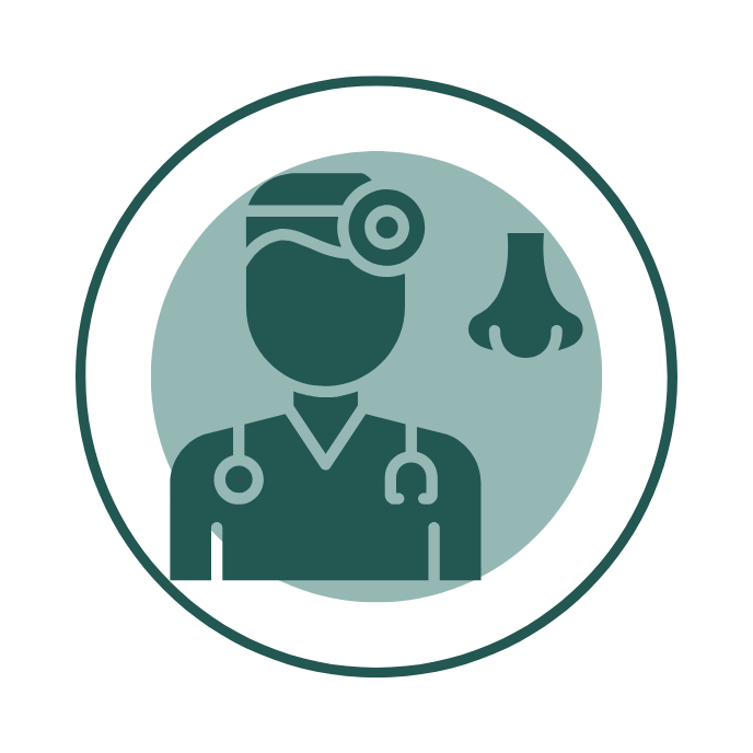 Ear health icon – ENT specialist figure with head mirror and stethoscope next to a nose illustration, linking to U Better natural ear care collection