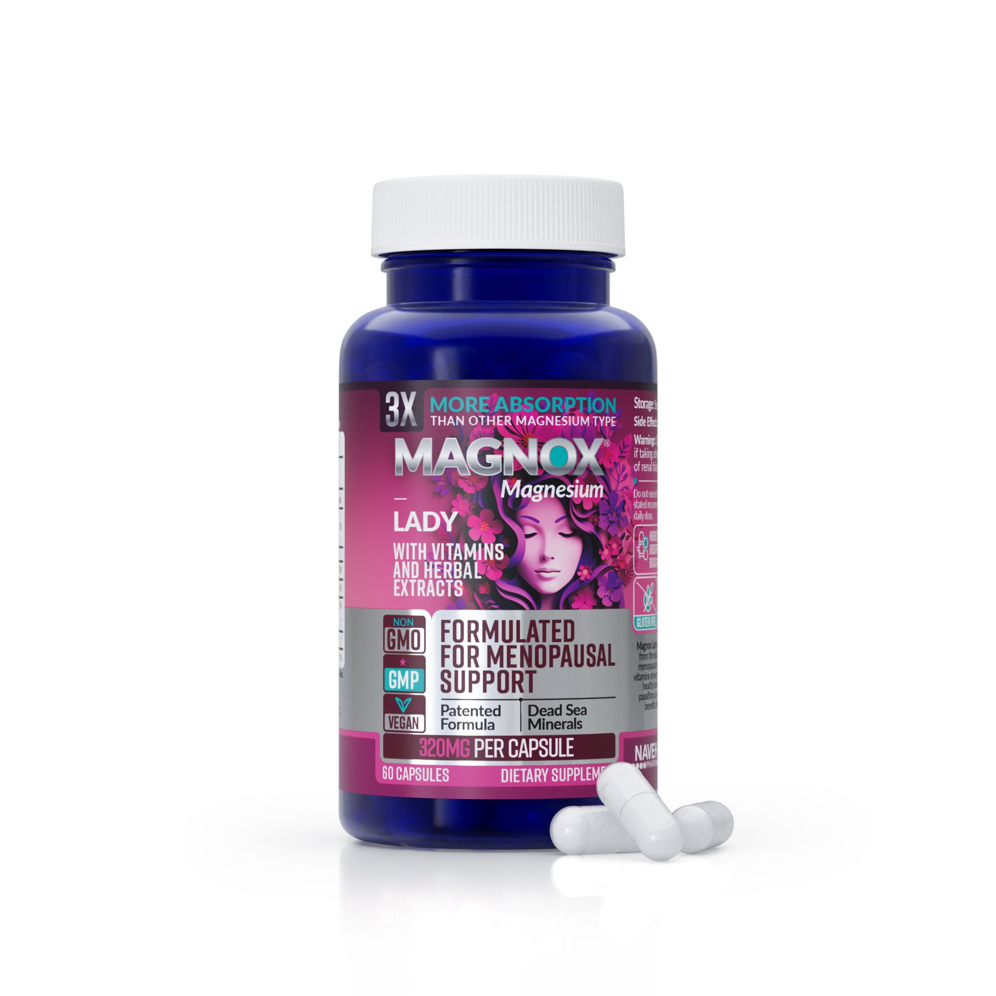 Magnox Lady bottle on white background – magnesium-based supplement for emotional and hormonal wellness in women, by U Better.