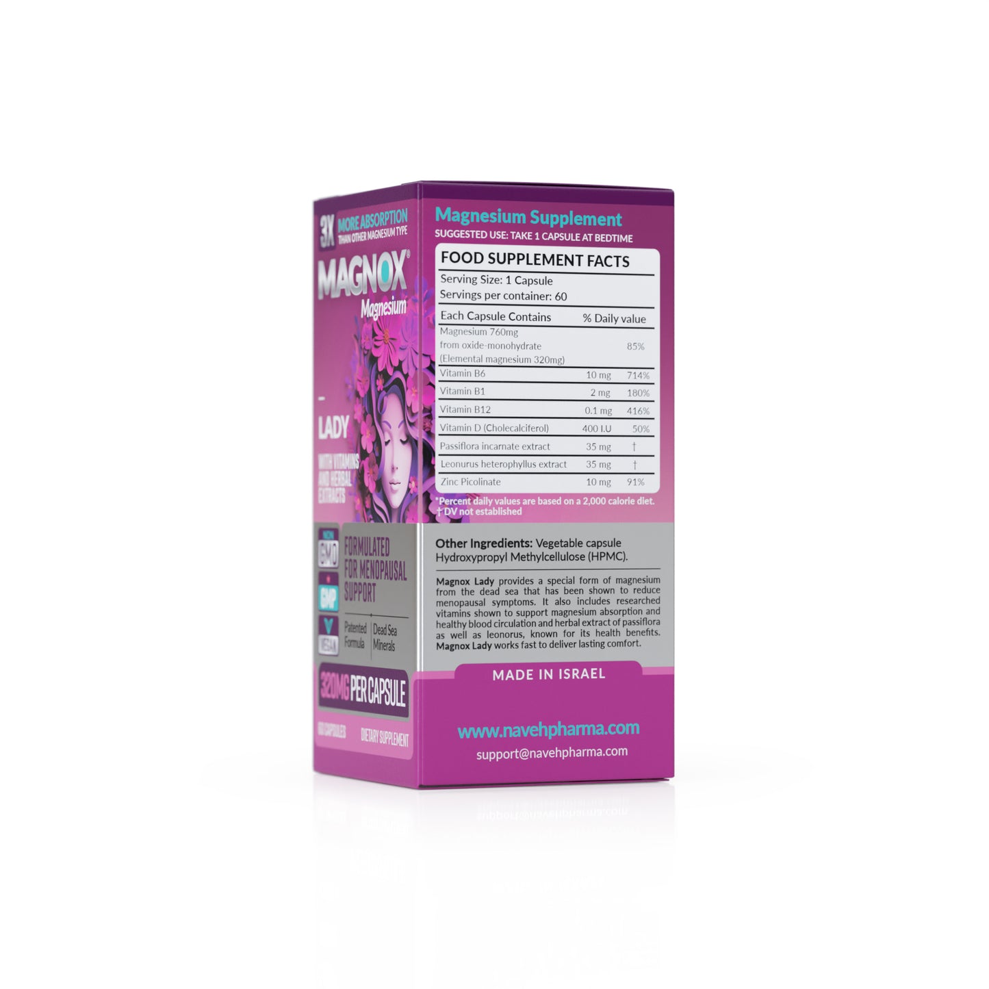  Back label of Magnox Lady supplement showing ingredients, directions, and nutritional information – U Better product for women’s health.