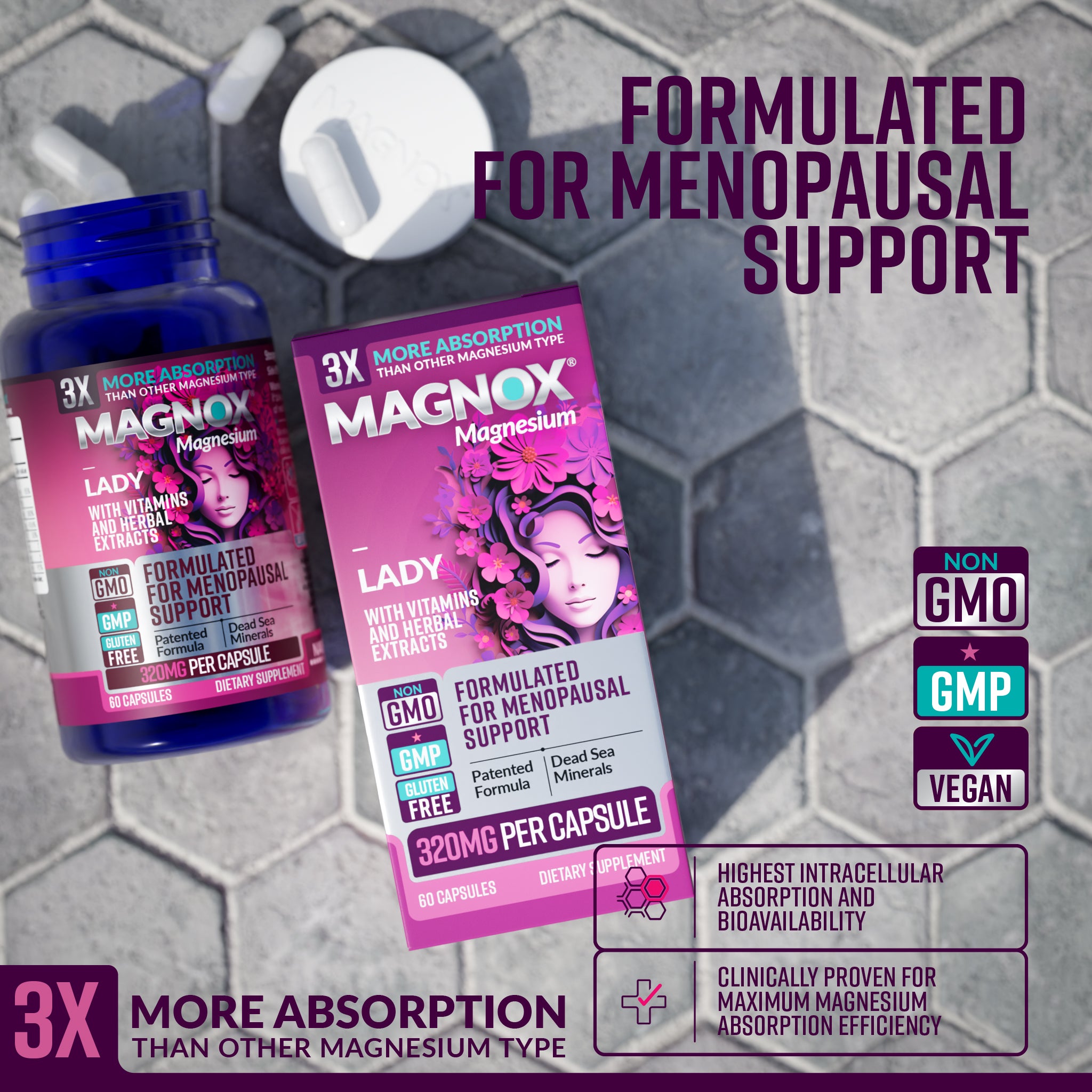 Magnox Lady - 60 Magnesium Capsules – U-Better